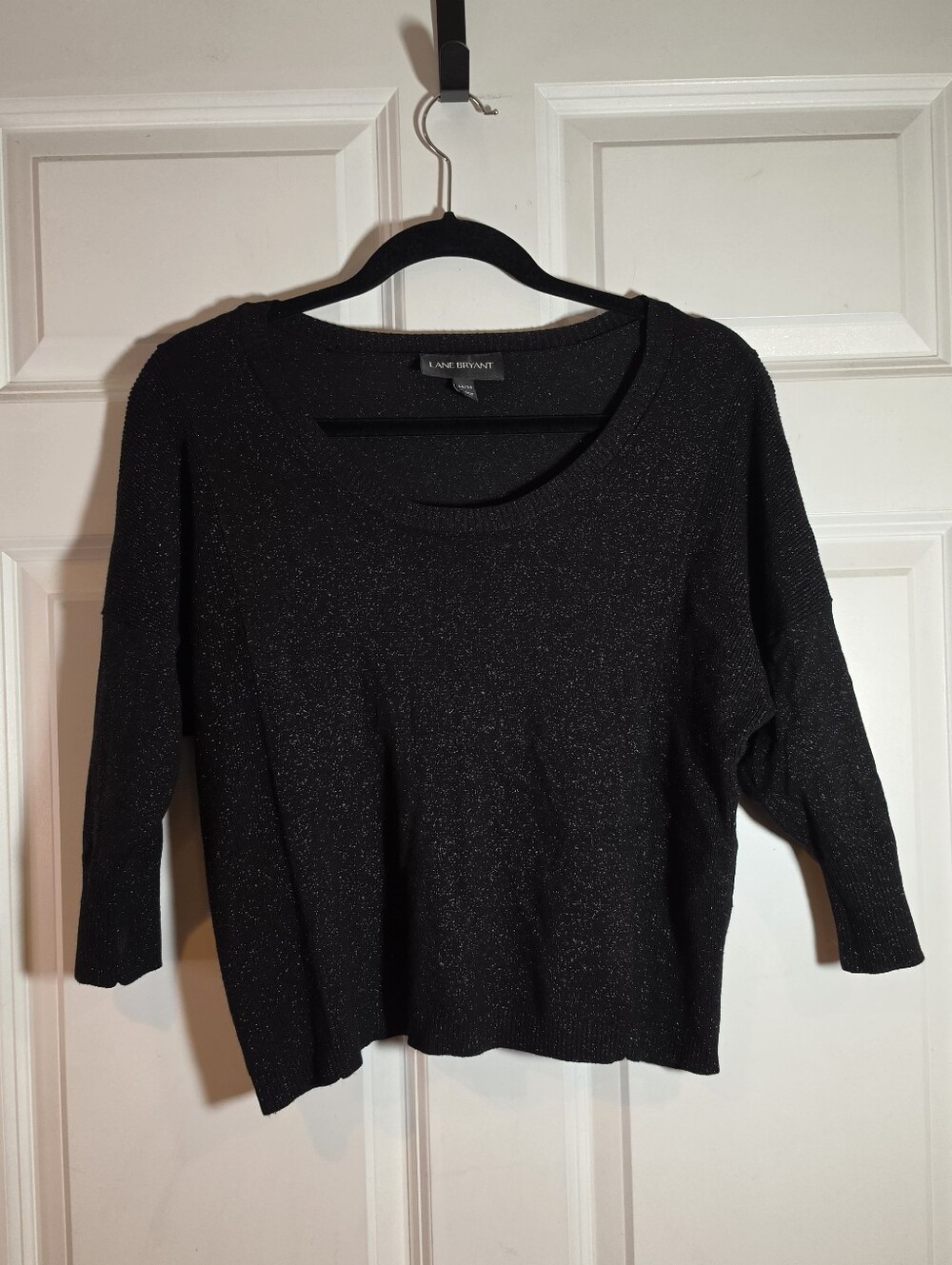 Lane Bryant Black Sparkle Scoop Neck Women's Sweater Top Slightly Cropped 14/16